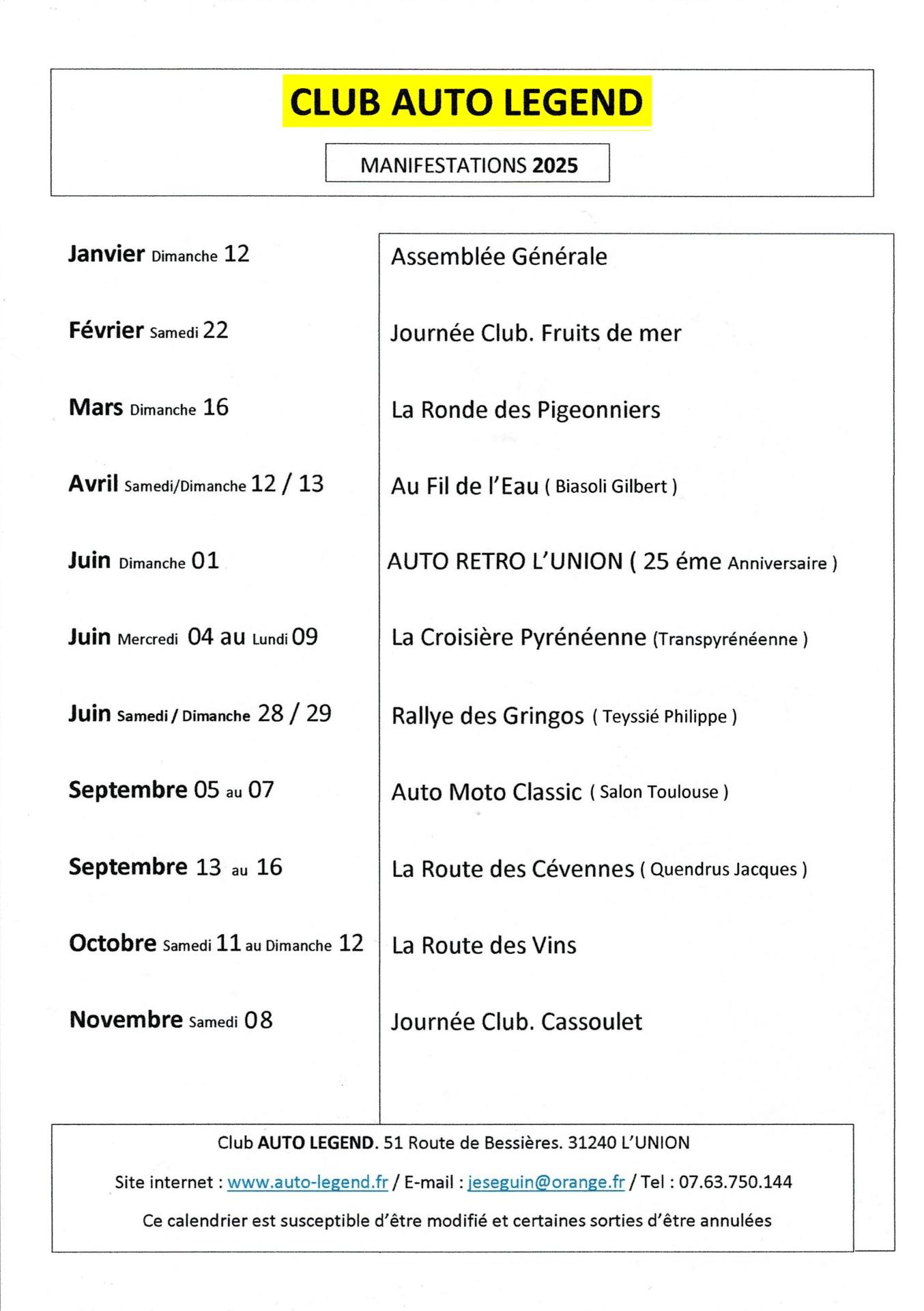 Calendrier 2026